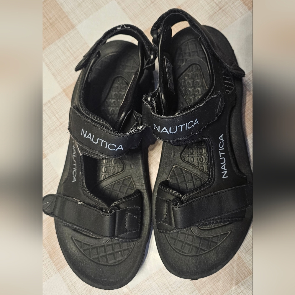 Nautica Sandals Black Size 9 Hook & Loop Adjusting Straps